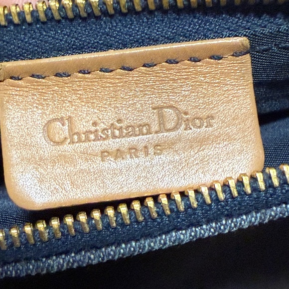 AUTH DIOR Y2K DARK DENIM & TAN LEATHER MINI SADDLE BAG VINTAGE EUC POUCHETTE - Picture 15 of 17